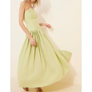 Rendoll Lexy Linen Blend Maxi Dress Light Green Dropped Waist Size 6 UK10